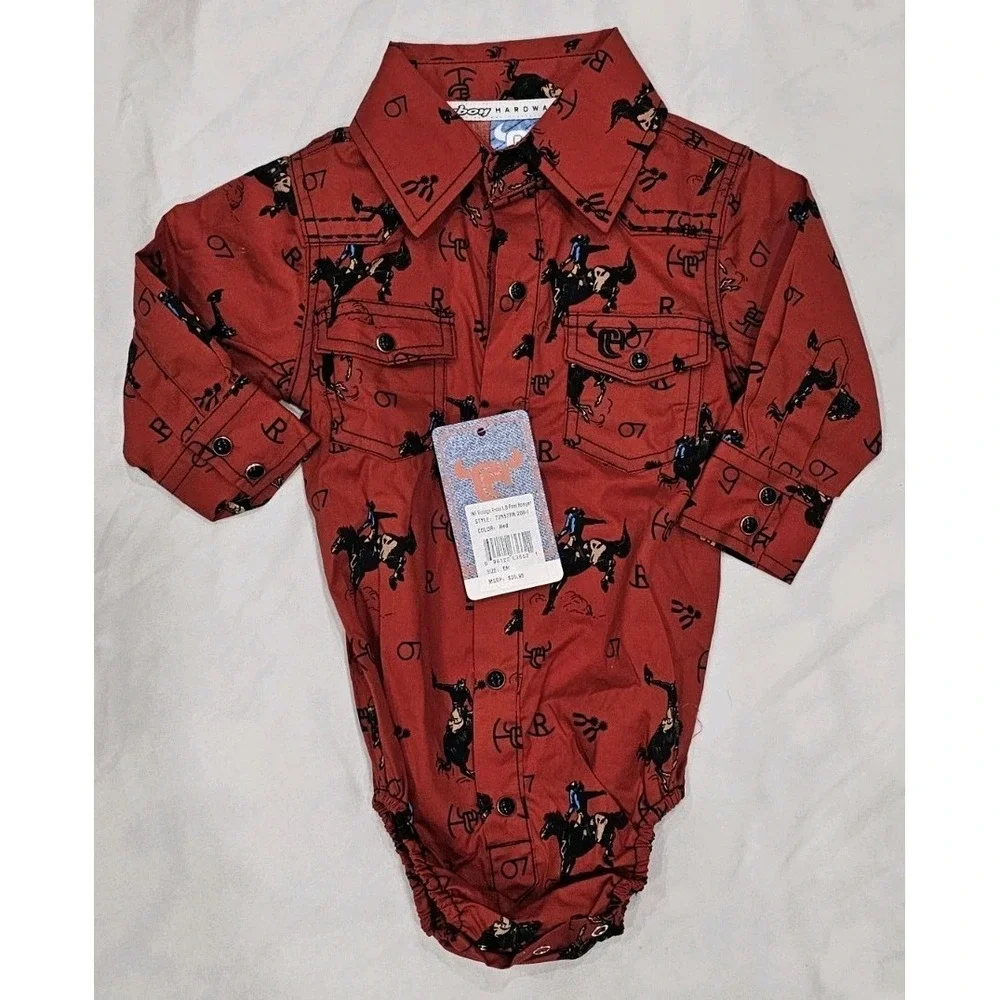Cowboy Hardware & Wrangler Infant Bodysuit Lot Pearl Snap Two 6 mo & One 0-3 mo